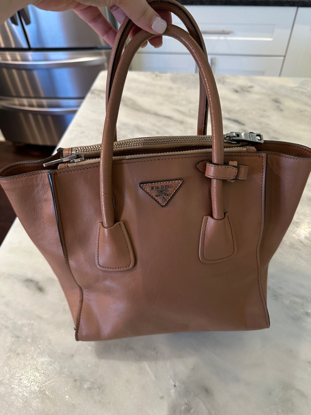 Prada Glace Calf Leather Galleria Double Zip Tote includes COA